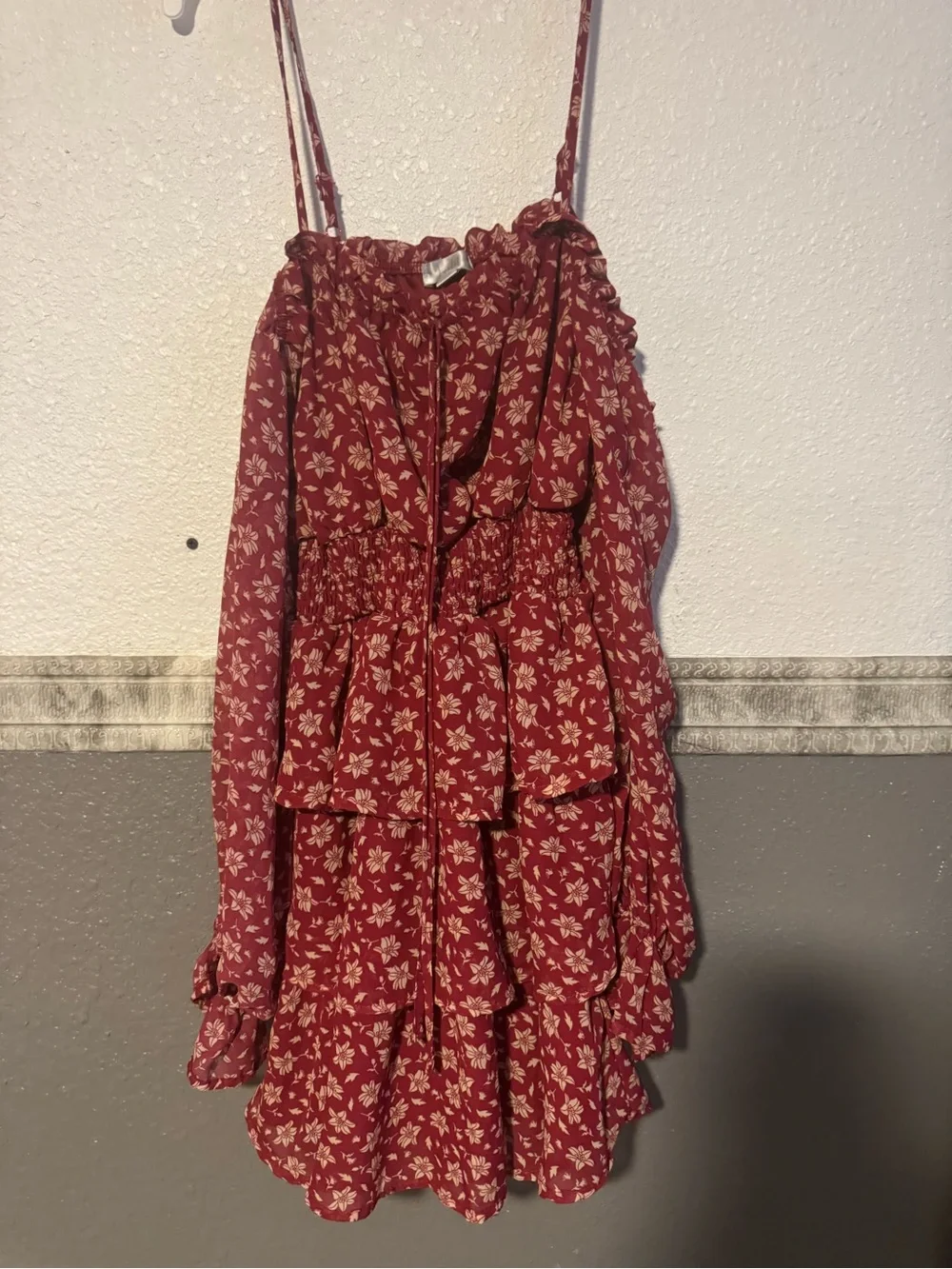 Justify Burgundy Floral Tiered Off-Shoulder Dress